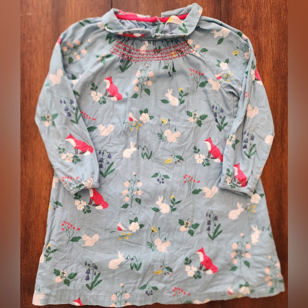 Sold Baby Boden Floral bunny Patterned Long Sleeve Dress